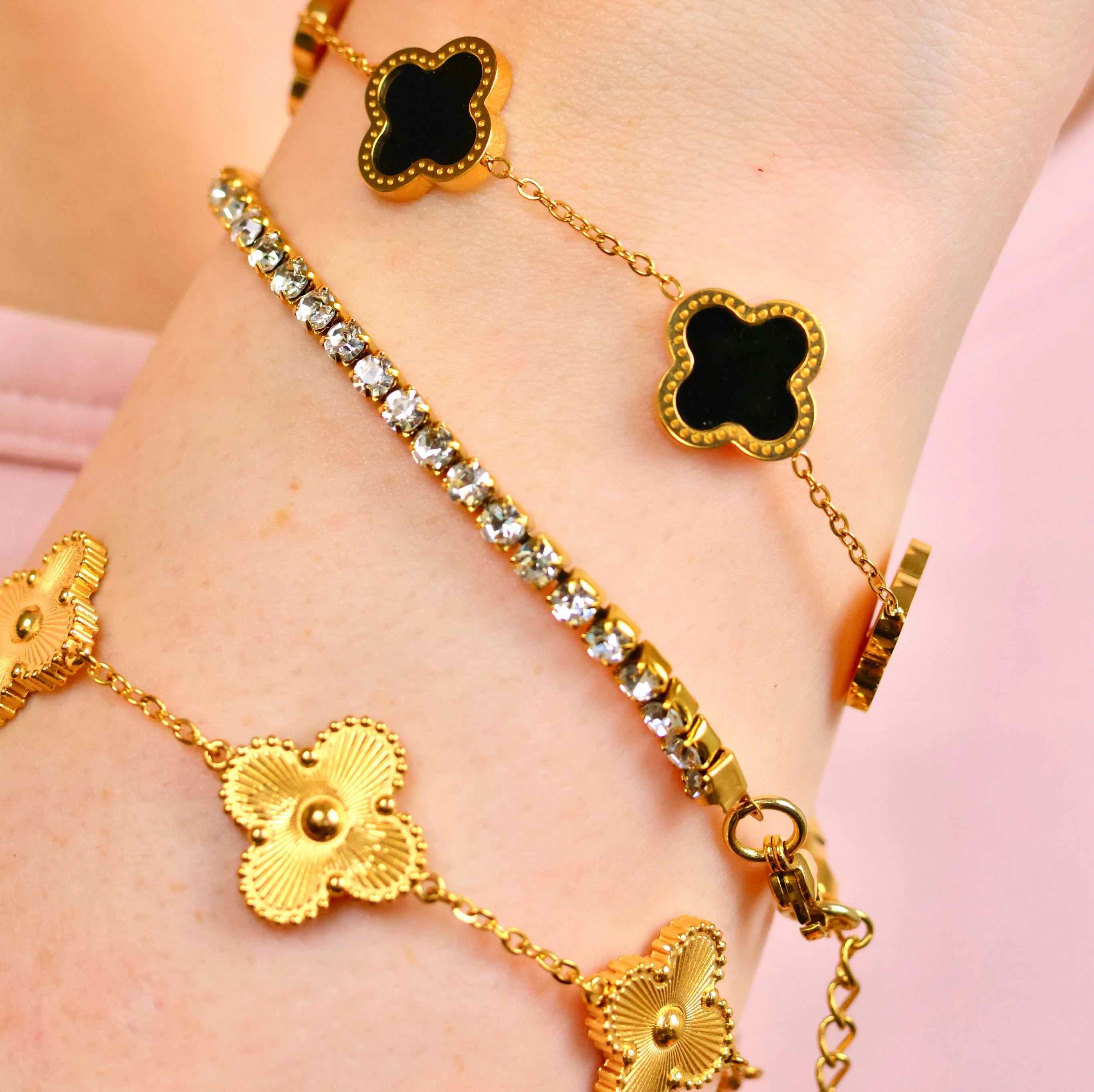 Black Clover Armband aus 316L Edelstahl mit 18k Gold-Legierung