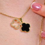Black Deluxe Clover Kette aus 316L Edelstahl mit 18k Gold-Legierung und hochwertigen Zirkonia Diamanten