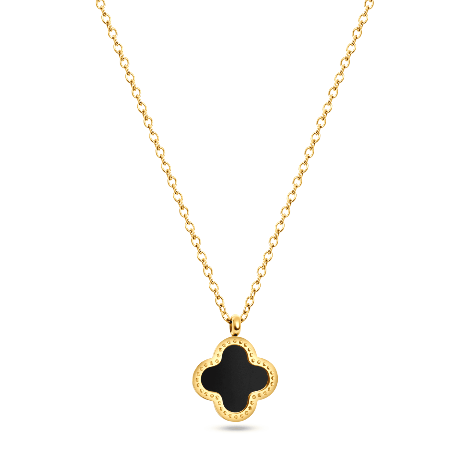 Designer Clover Kette Schwarz Gold