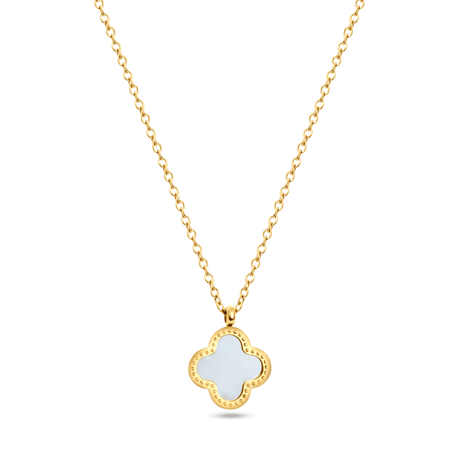 Designer Clover Kette Weiß Gold