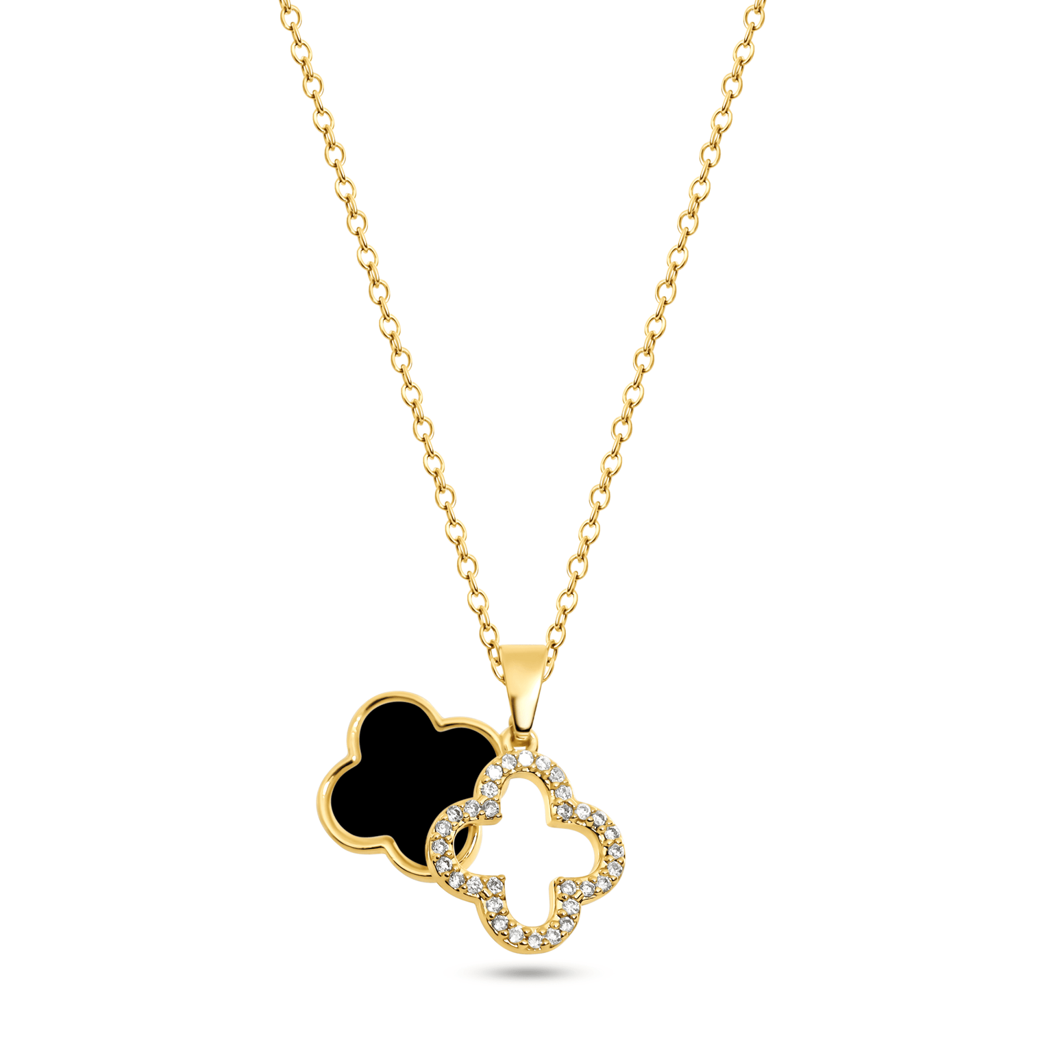 Zirconia Diamant Doppel Clover Kette Schwarz Gold 