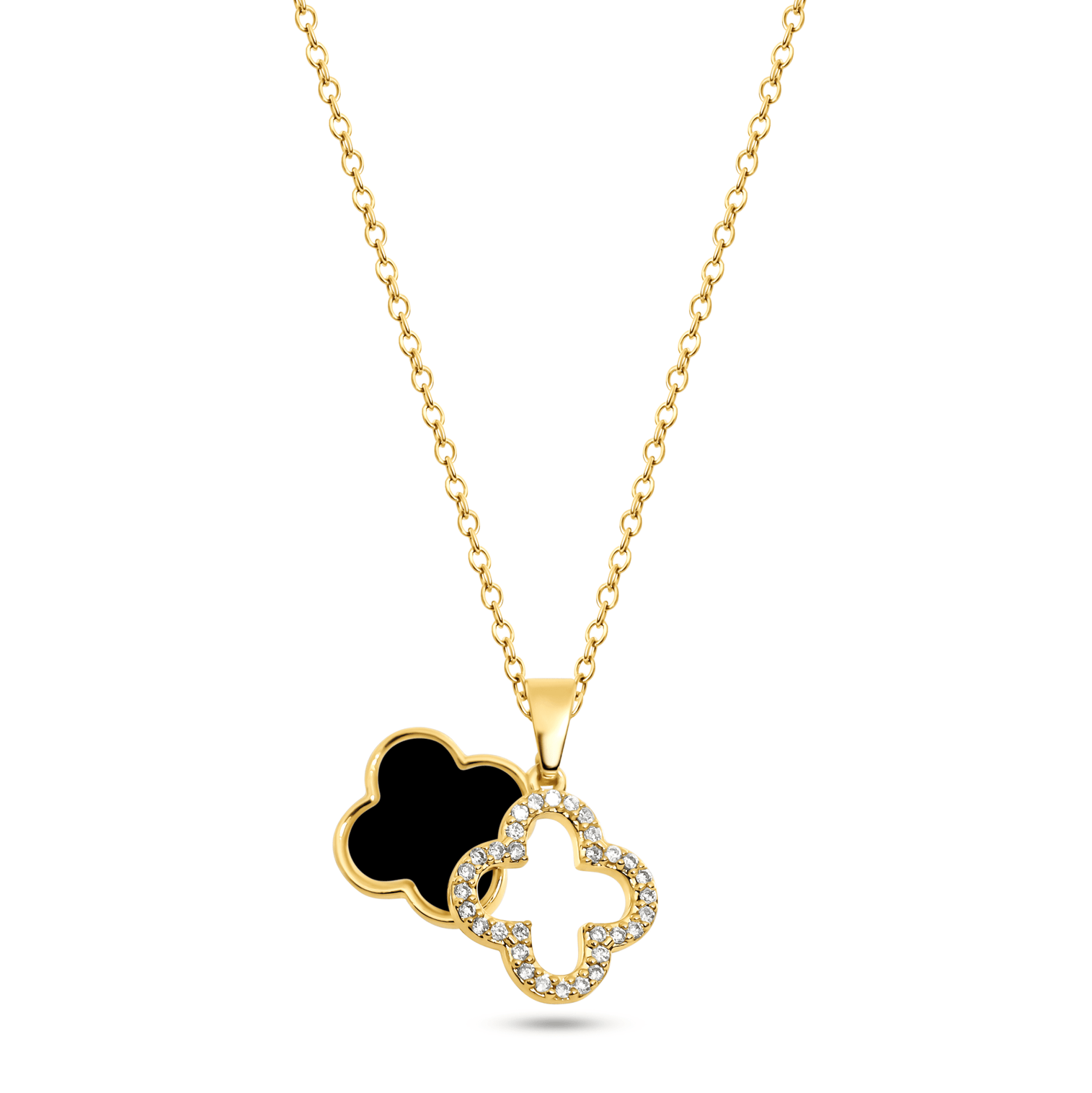 Zirconia Diamant Doppel Clover Kette Schwarz Gold 