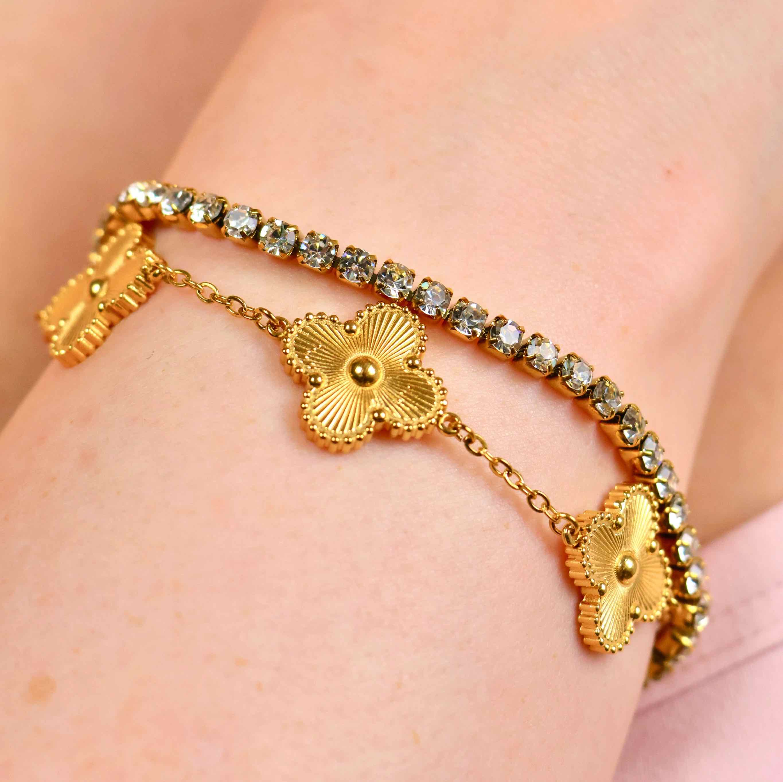 Massives Gold Clover Armband aus 316L Edelstahl mit 18k Gold-Legierung