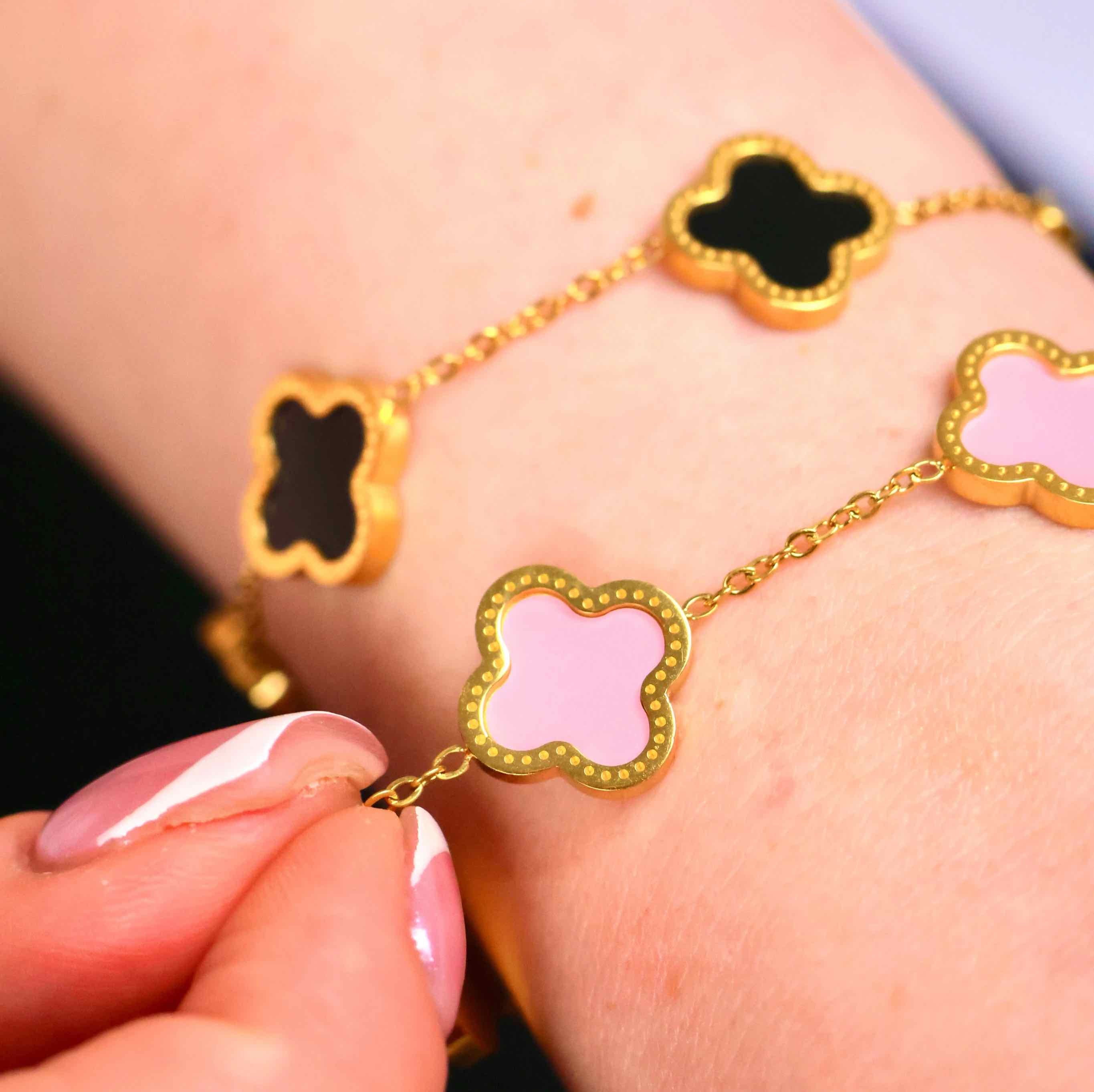 Rosa Clover Armband aus 316L Edelstahl mit echter 18k Goldbeschichtung