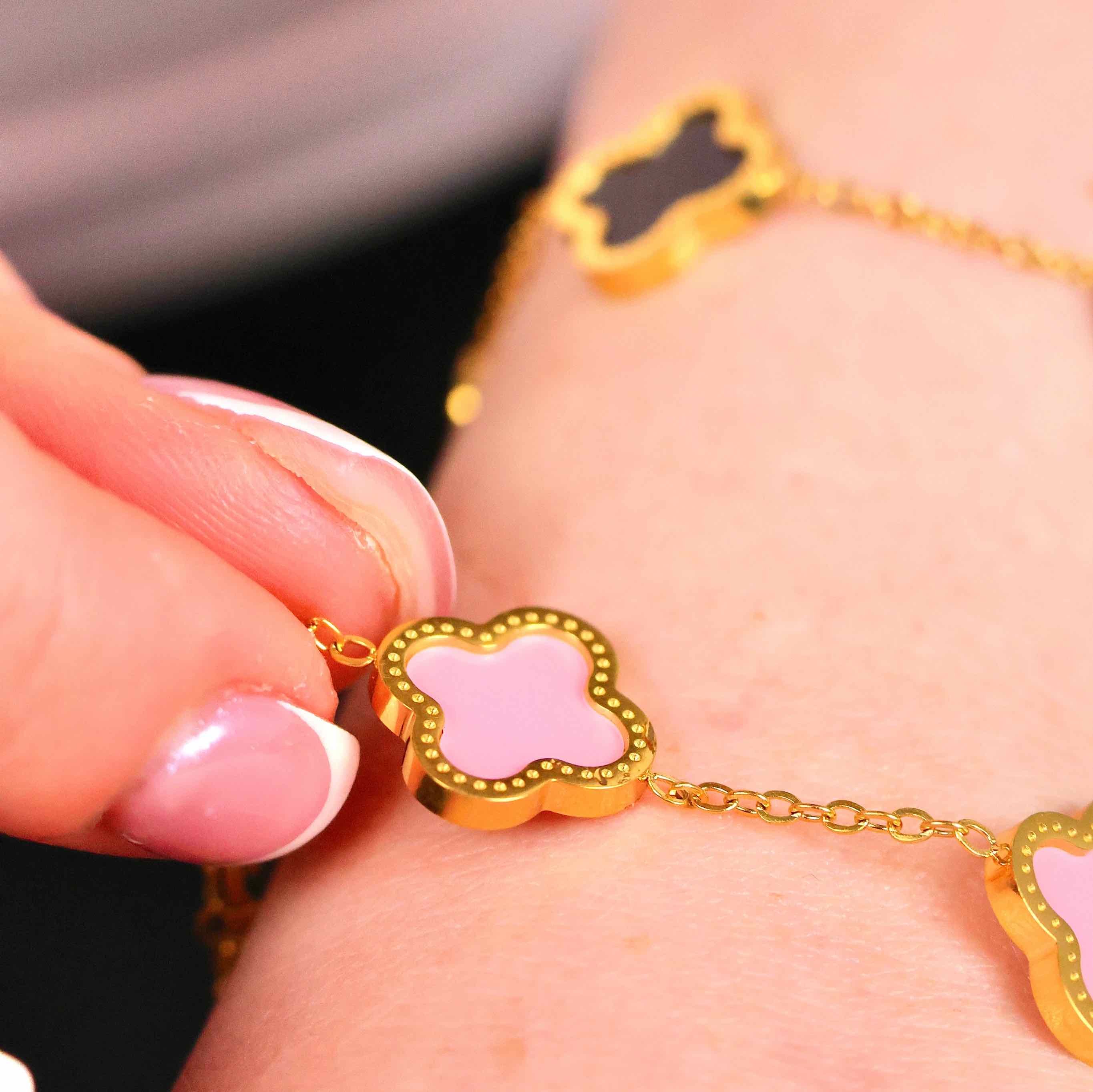Rosa Clover Armband aus 316L Edelstahl mit 18K Gold-Legierung
