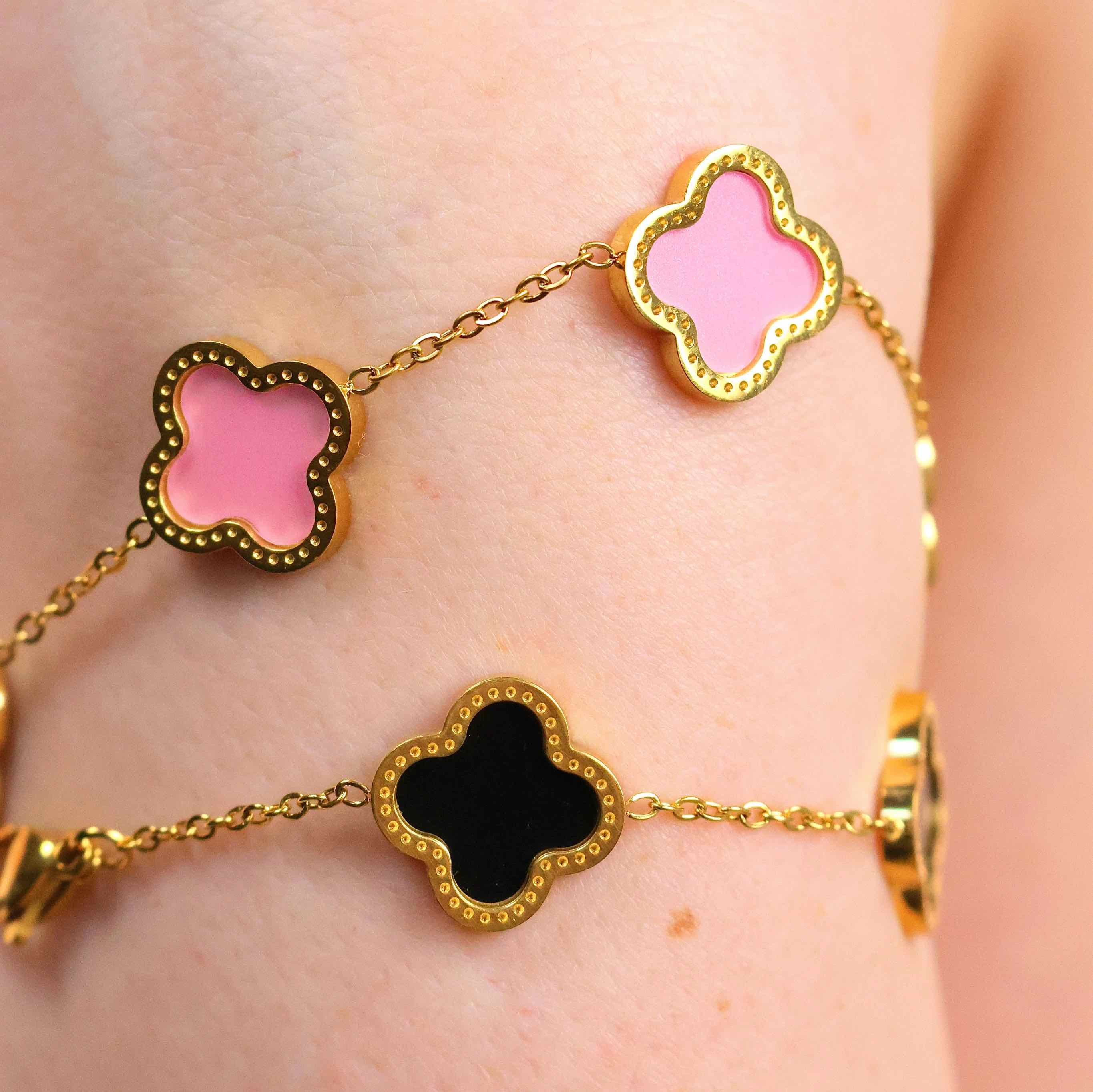 Clover Armband in Rosa aus 316L Edelstahl mit echter 18K Gold-Legierung