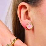 Rosa Clover Ohrstecker aus 316L Edelstahl mit 18k Gold-Veredlung