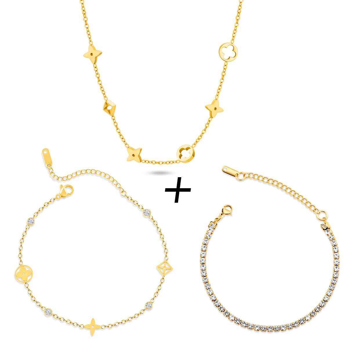 3-teiliges Virales Schmuck-Sparset aus 316L Edelstahl, 18K vergoldet, mit hochwertigen Zirconia Steinen & 100% wasserfest.