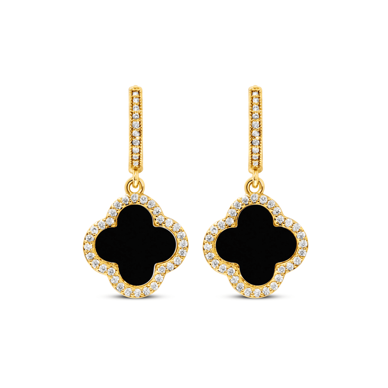 Zirconia Diamant Clover Ohrringe Schwarz Gold